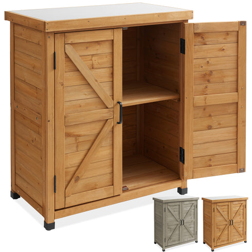 Outdoor Storage Cabinet and Potting Bench Table with Metal Top